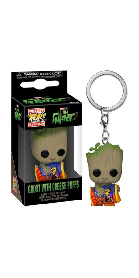 Marvel - Pop! Pocket I'm Groot - Porte-clé Groot Cheese Puffs